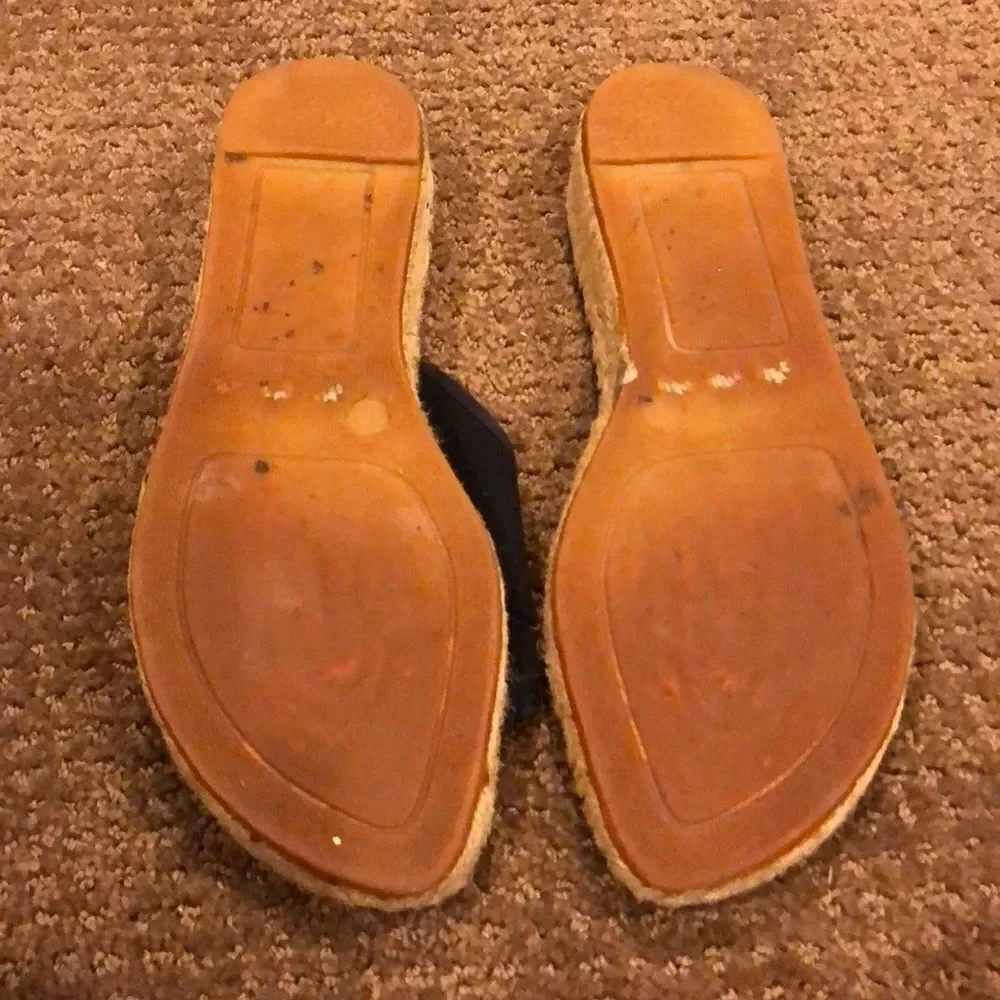 Burberry Black Espadrille Low Wedge Slide Sandals Size 8